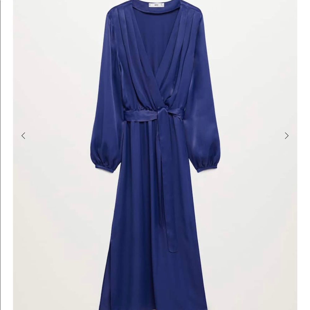 MANGO women’s navy blue viscose belted midi dress, size 8